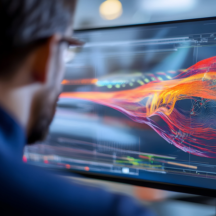 Engineer analyzing aerodynamic simulation data for flight-proven aerospace system validation