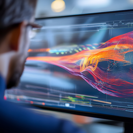 Engineer analyzing aerodynamic simulation data for aerospace flight software development