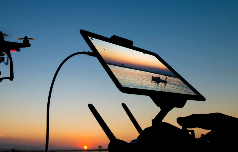 Unmanned aerial vehicle ground control station operating at sunset